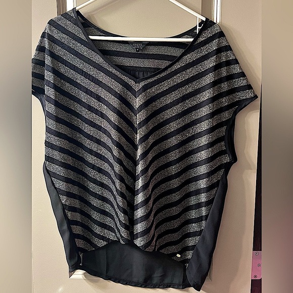 Guess Black Silver strip top in size M. - Picture 1 of 5